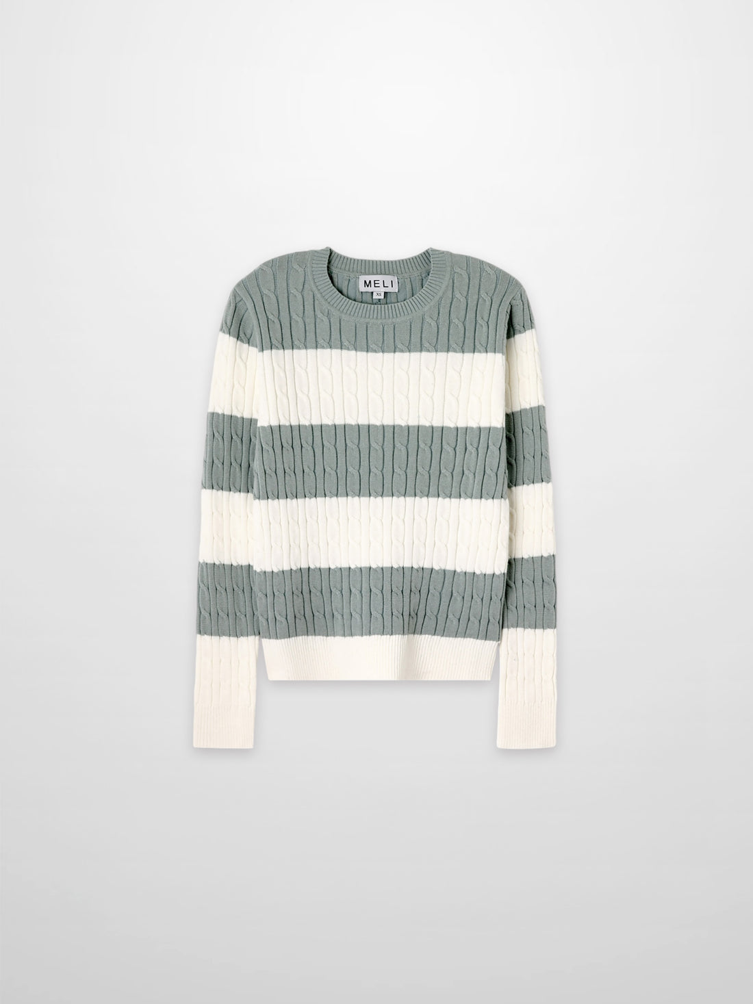 Striped Cable Sweater-Dusty Mint/White