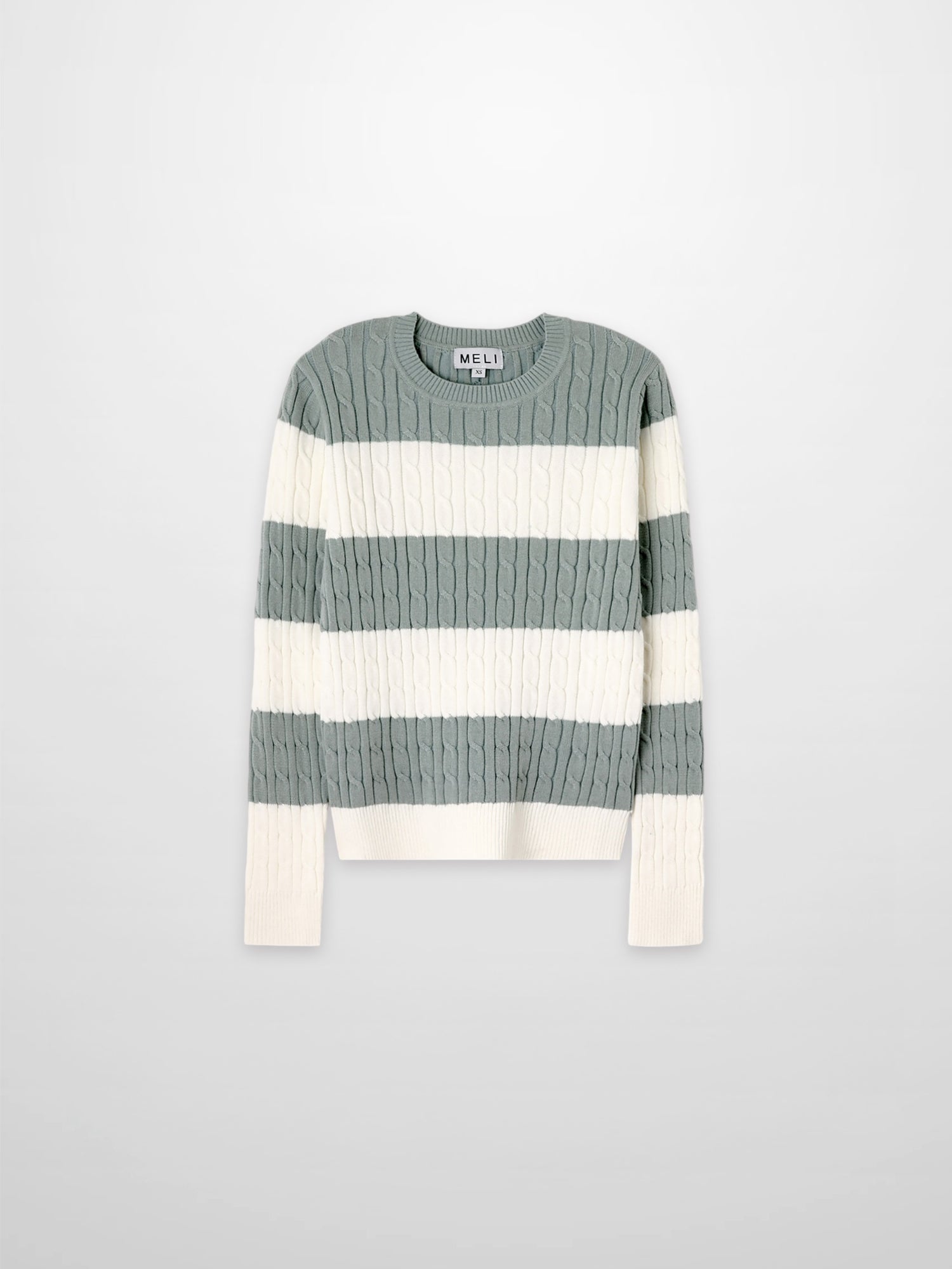 Striped Cable Sweater-Dusty Mint/White