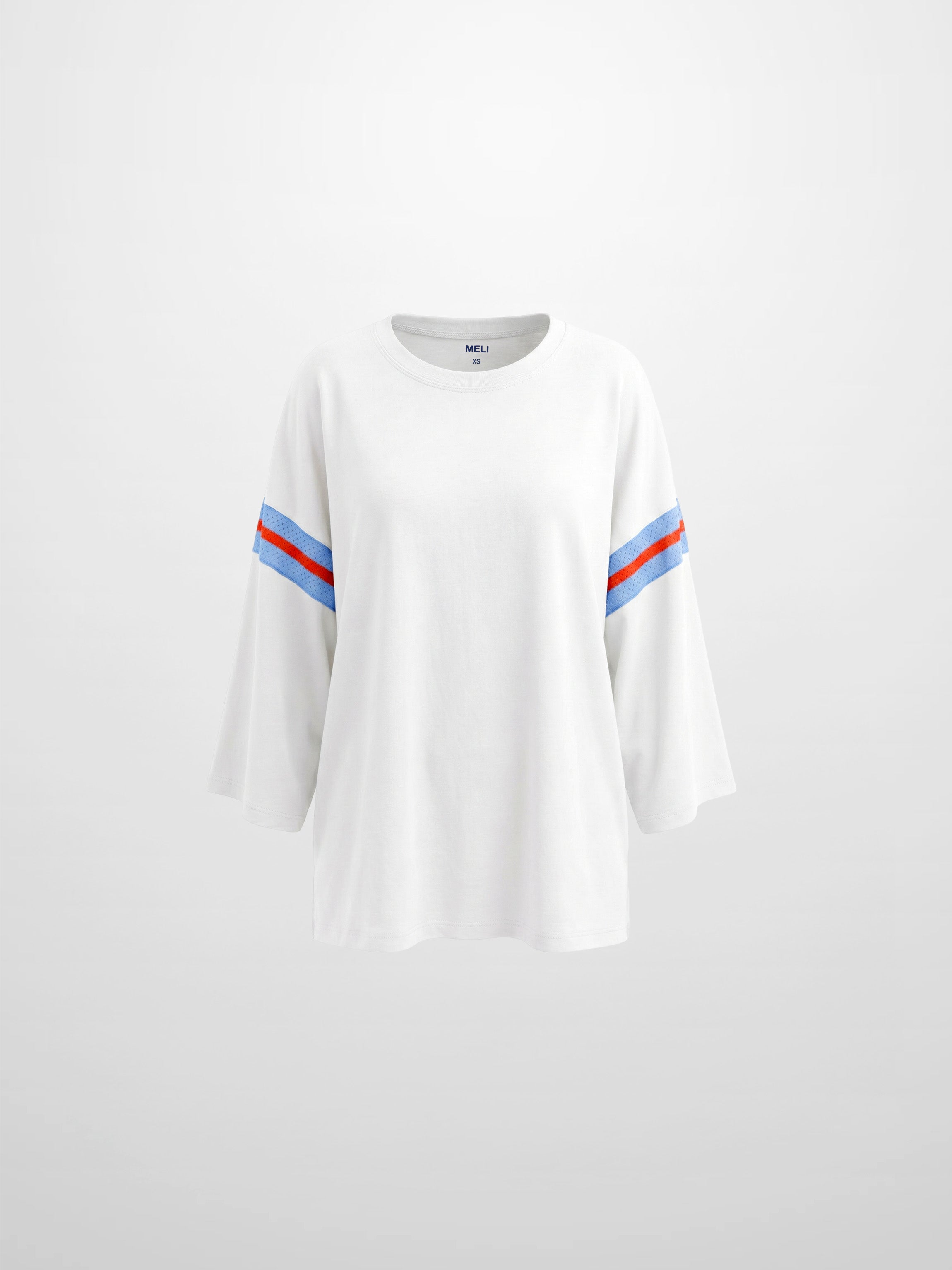 Crochet Stripe Boxy Tee-White/Blue/Orange