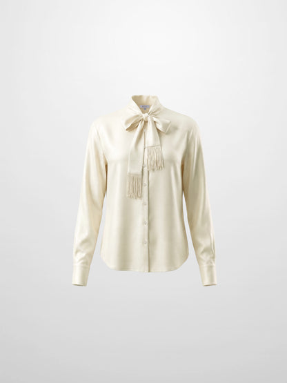 Fringe Bow Blouse-Cream