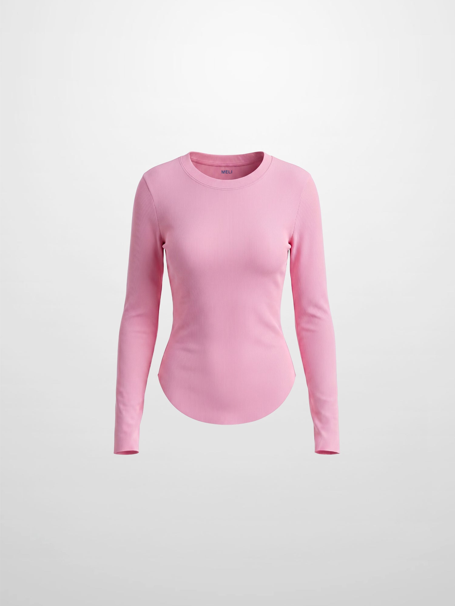 Rounded Hem Ribbed T-Shirt-Pink