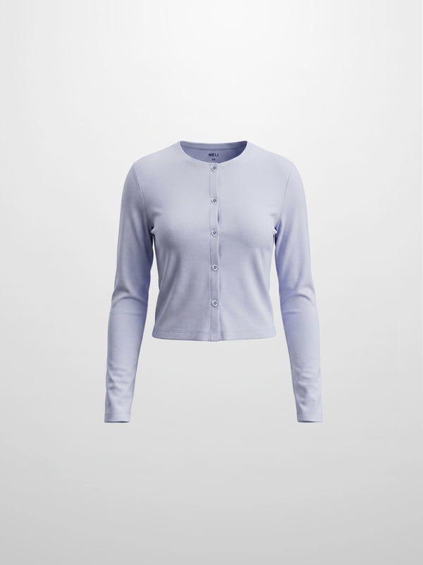 Crop T-Shirt Cardigan-Light Blue