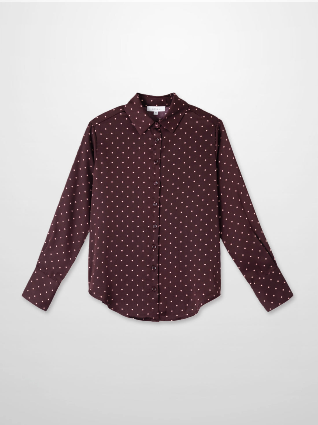 Oversized Satin Blouse-Burgundy Small Polka Dot