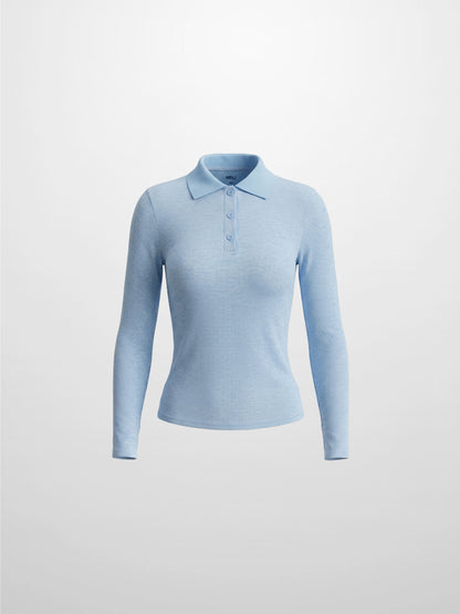 Heathered Collared Tee-Blue
