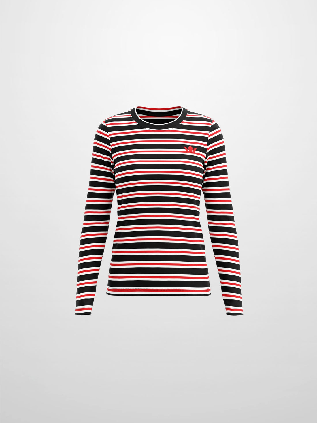 Embroidered Crown Striped Tee-Black/White/Red