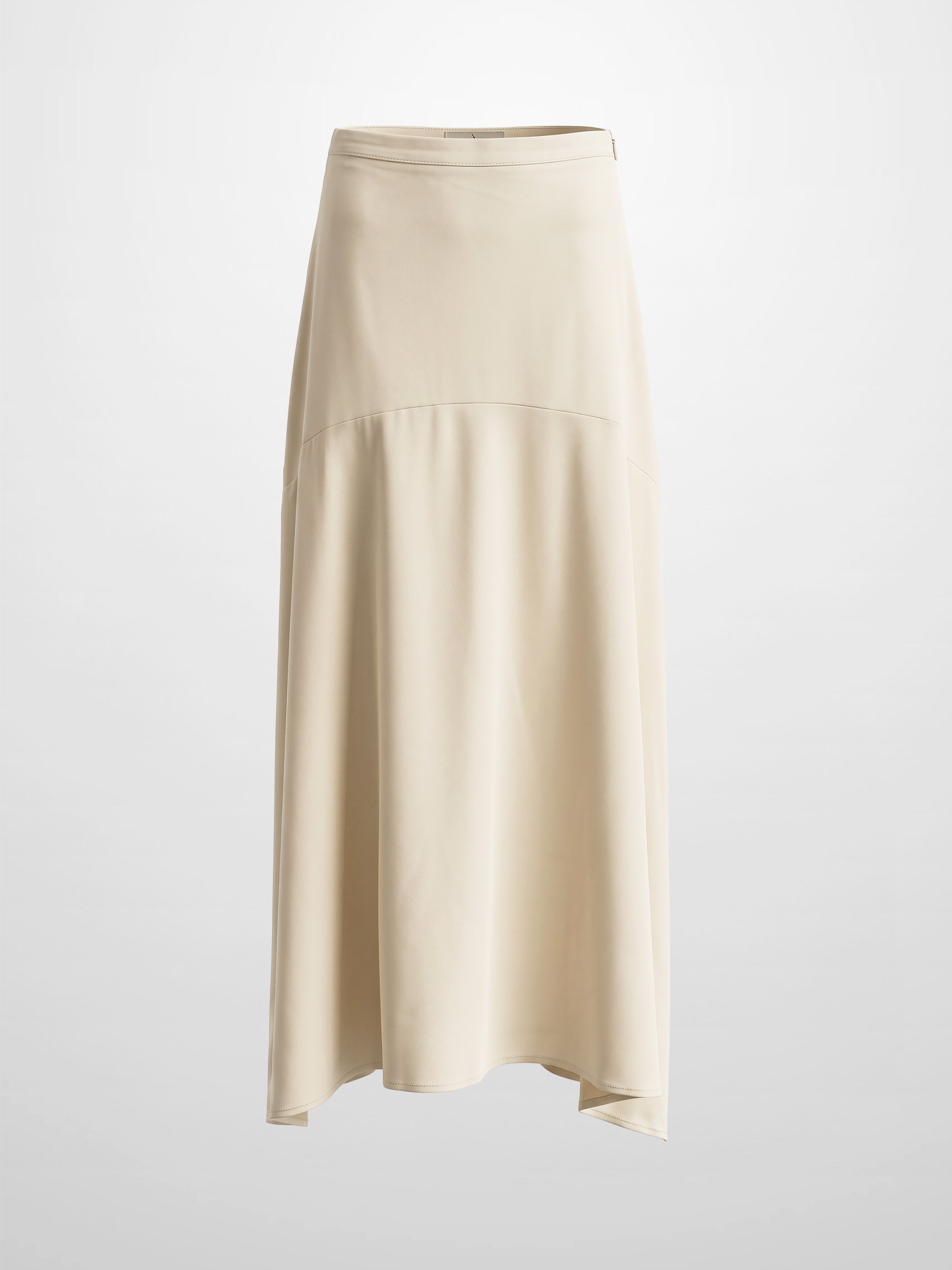 Curved Yoke Faux Satin Skirt - Cream