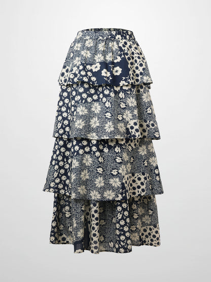 Ruched Top Layered Skirt-Kaleidoscope Floral