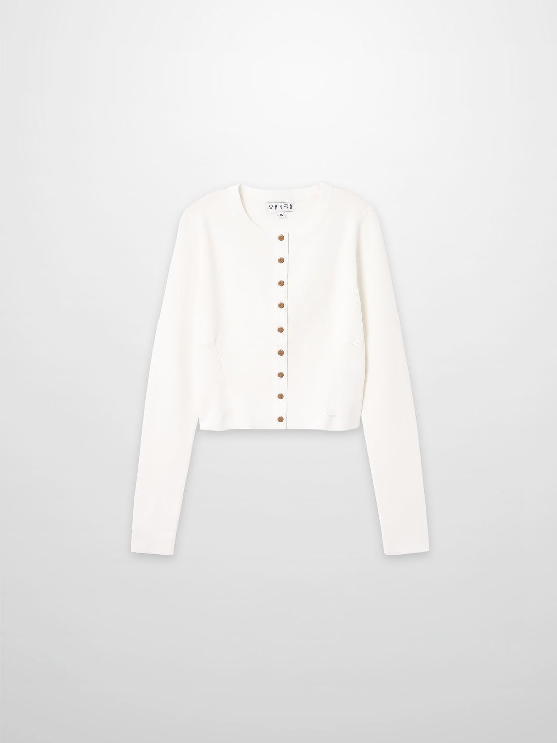 Gold Button Crop Cardigan-White