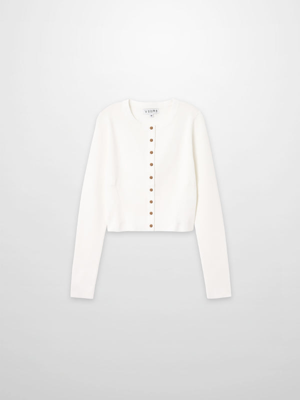 Gold Button Crop Cardigan-White