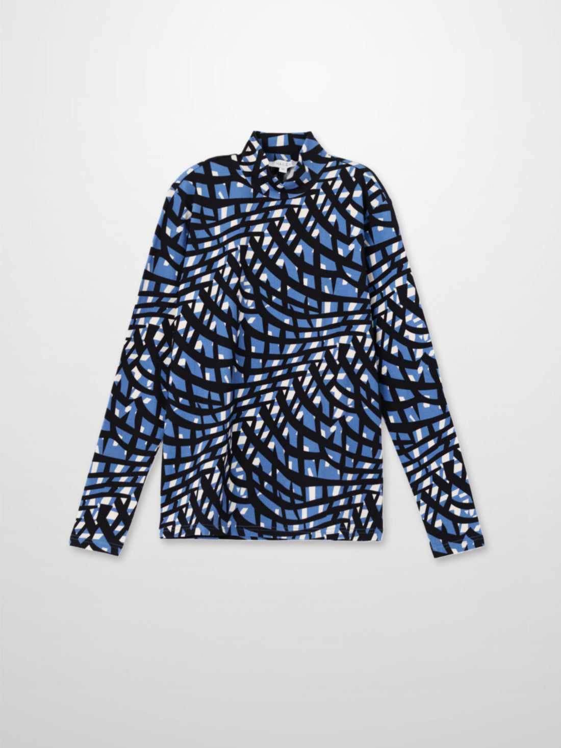 Boxy Printed Modal Turtleneck-Blue Geometric