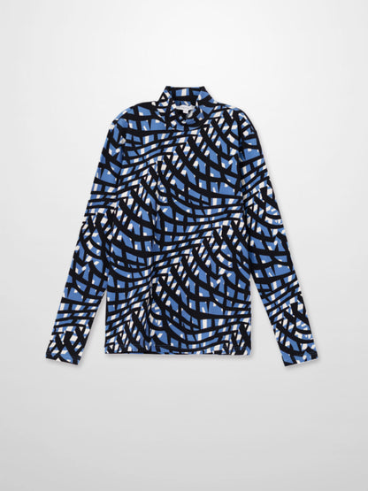 Boxy Printed Modal Turtleneck-Blue Geometric