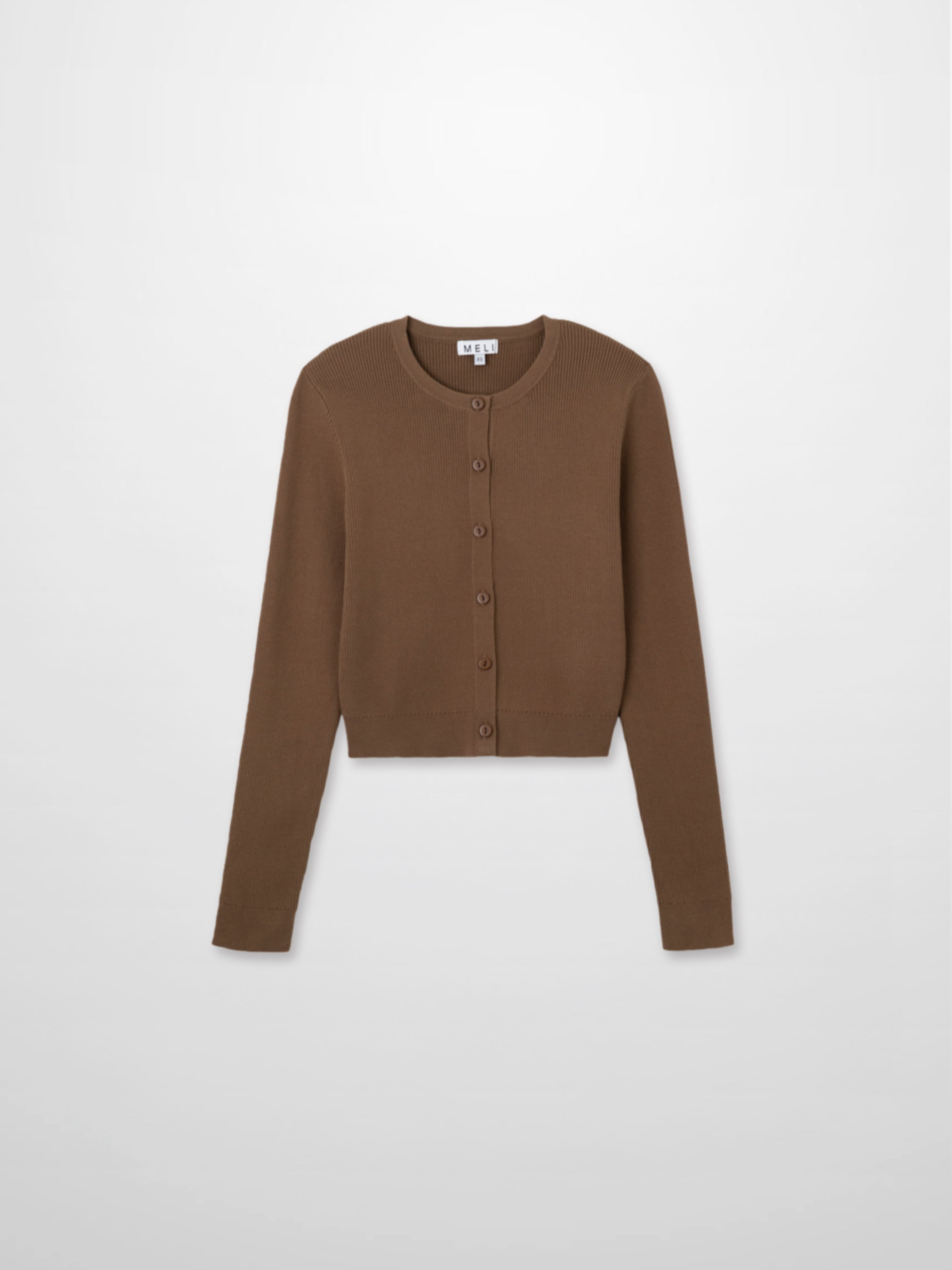 Ribbed Crew Neck Cardigan-Mocha Mousse