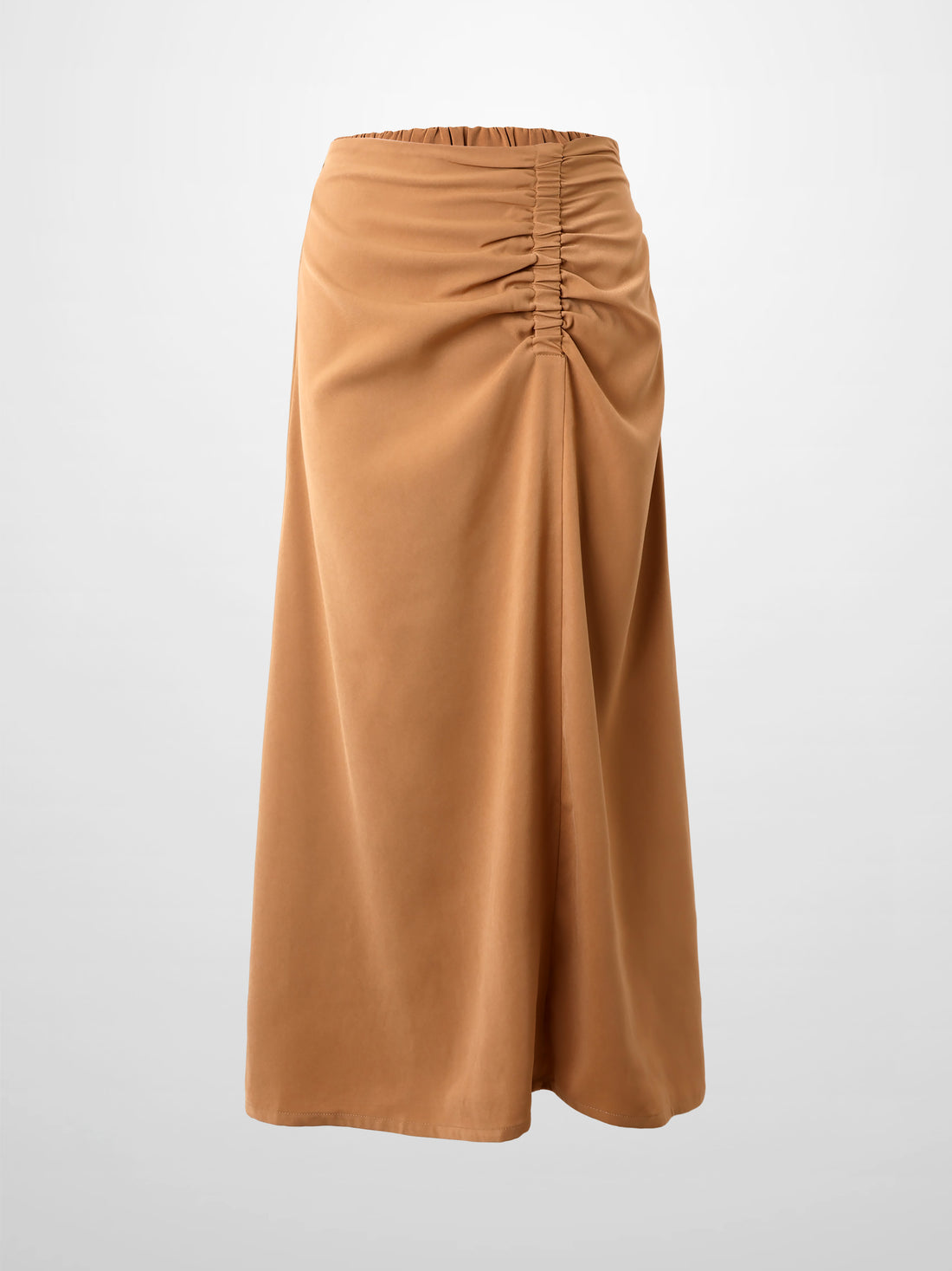 SIDE RUCHED SKIRT-TAN