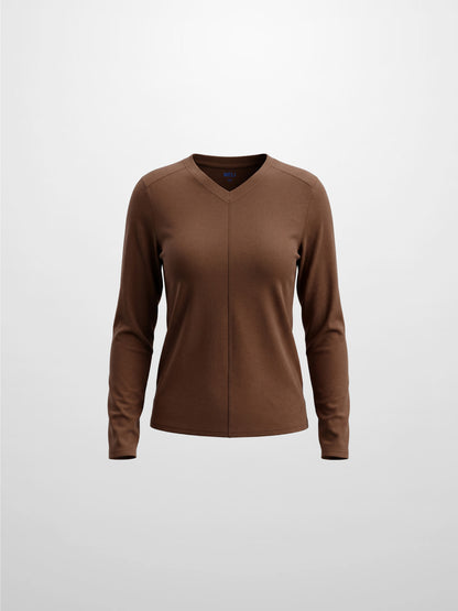 Center Seam High V Tee-Dark Brown