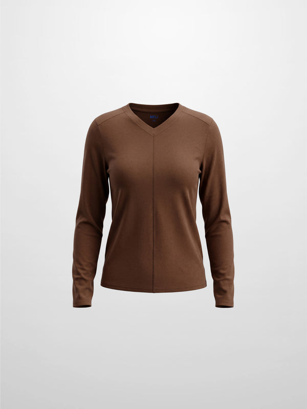 Center Seam High V Tee-Dark Brown