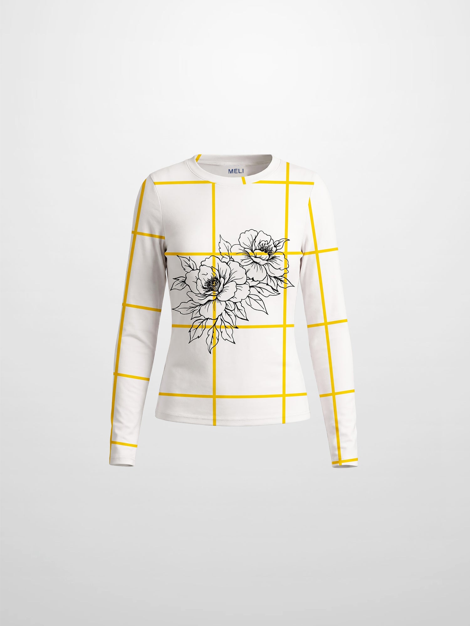 Basic Printed T-shirt-Floral Windowpane Yellow