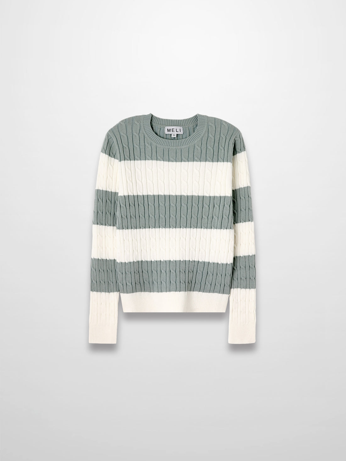 Striped Cable Sweater-Dusty Mint/White