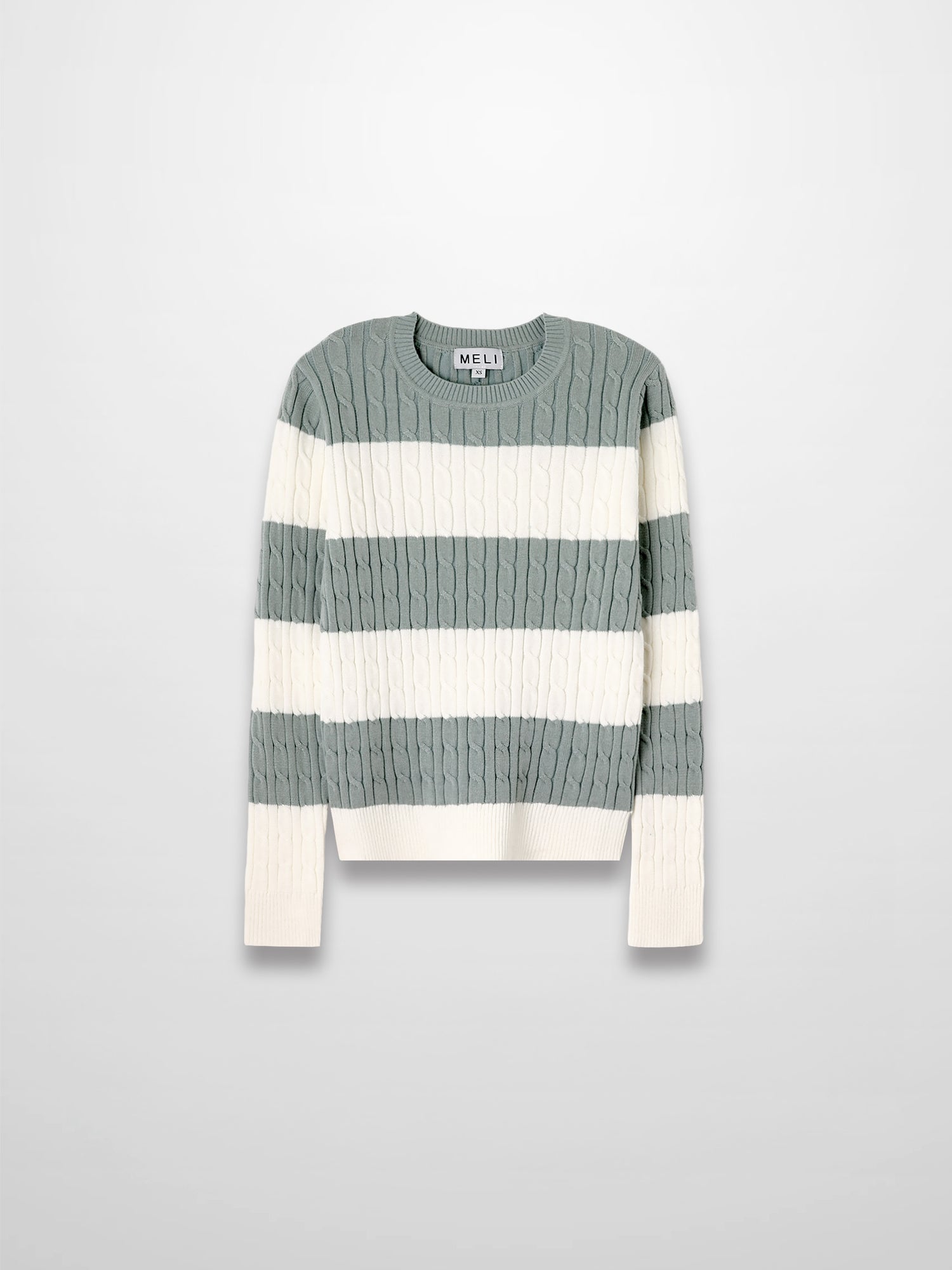 Striped Cable Sweater-Dusty Mint/White