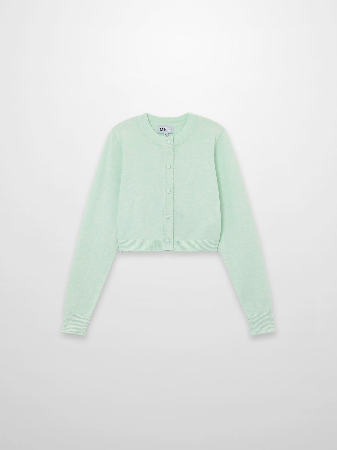 Trim Detail Crew Crop Cardigan-Heathered Mint