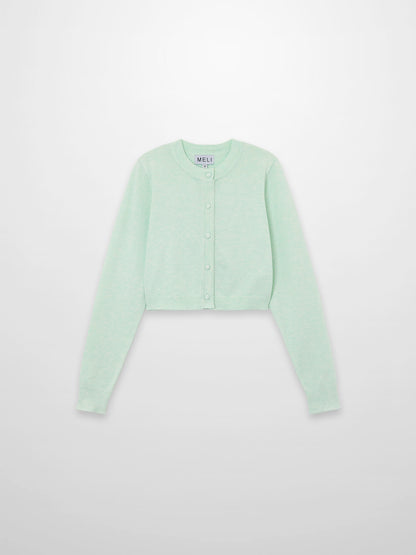Trim Detail Crew Crop Cardigan-Heathered Mint