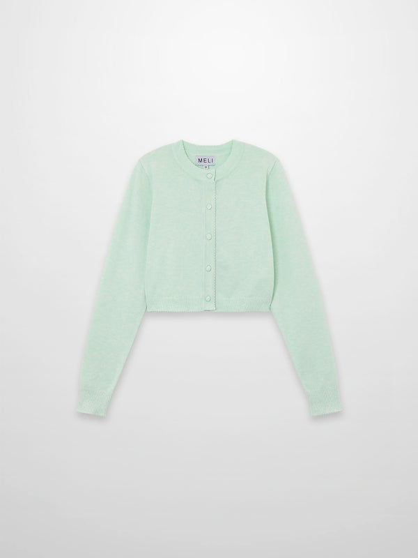 Trim Detail Crew Crop Cardigan-Heathered Mint