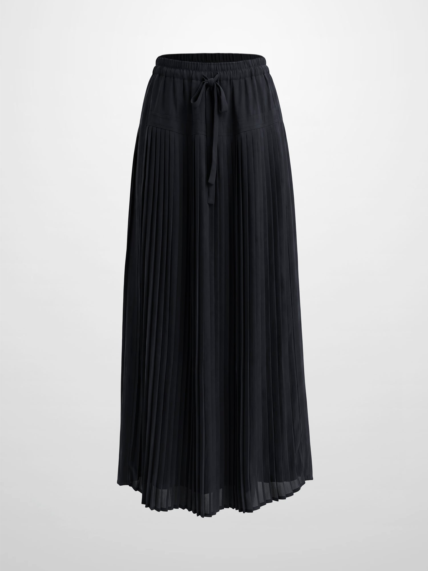 Chiffon Drop Waist Pleat Skirt-Black