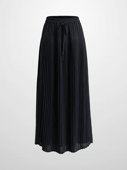 Chiffon Drop Waist Pleat Skirt-Black