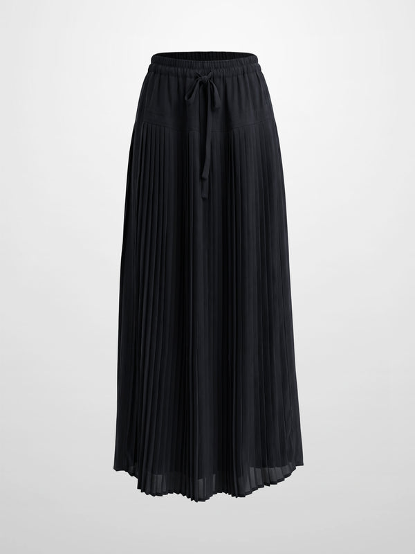 Chiffon Drop Waist Pleat Skirt-Black