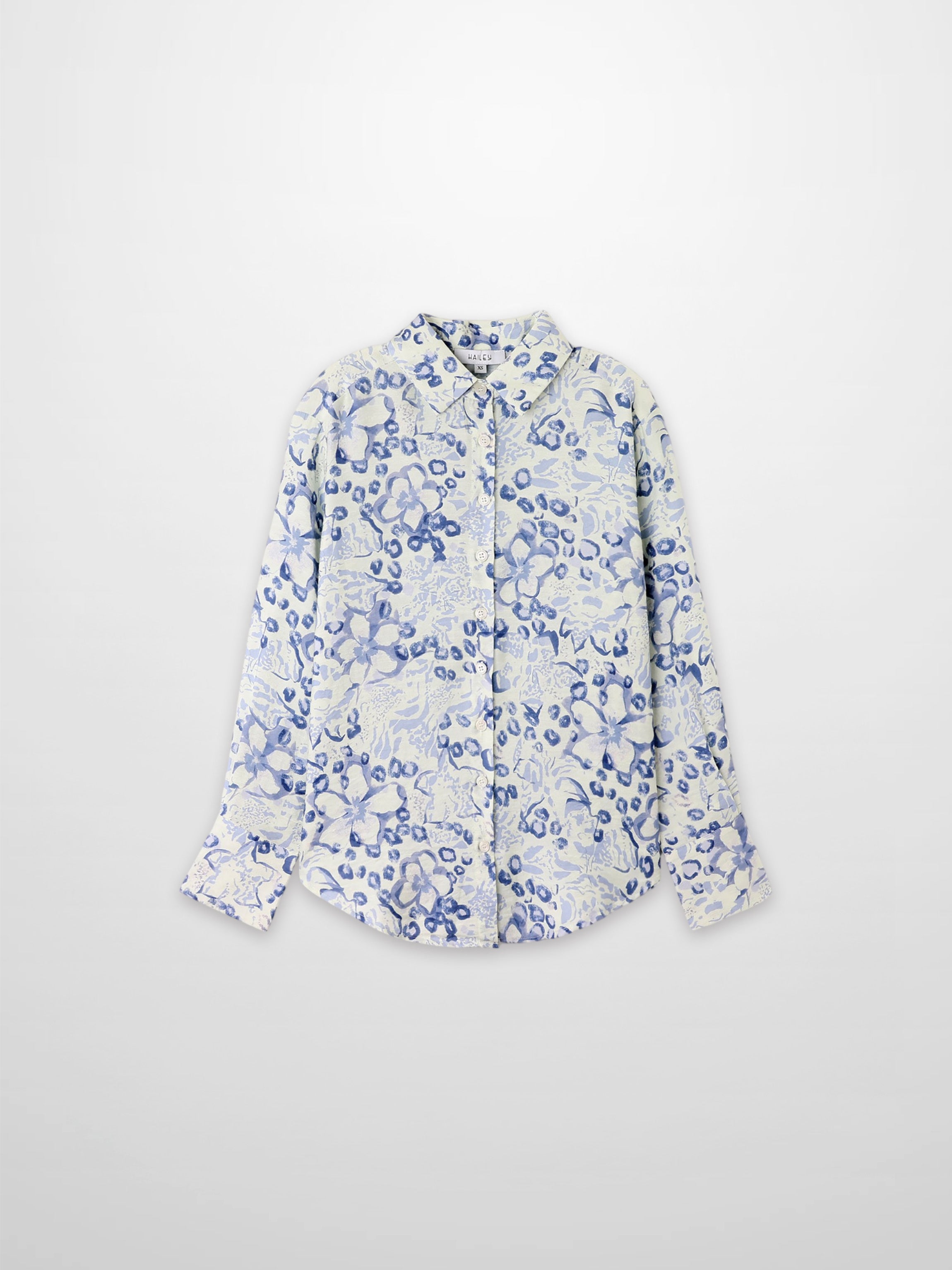 Button Down Collared Blouse-Blue Watercolor