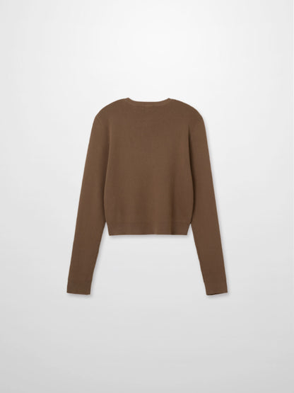 Ribbed Crew Neck Cardigan-Mocha Mousse