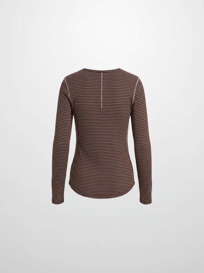 Striped Cross Stitch T-Shirt-Brown