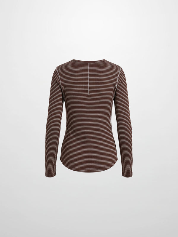 Striped Cross Stitch T-Shirt-Brown