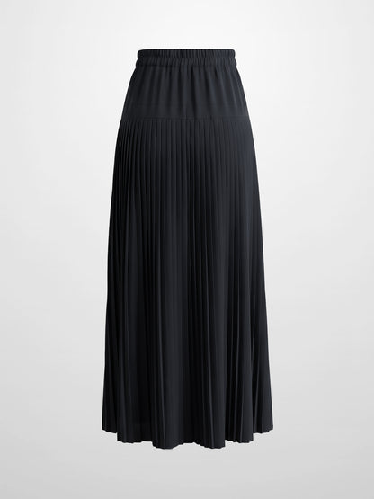 Chiffon Drop Waist Pleat Skirt-Black
