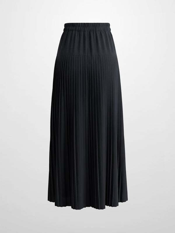 Chiffon Drop Waist Pleat Skirt-Black