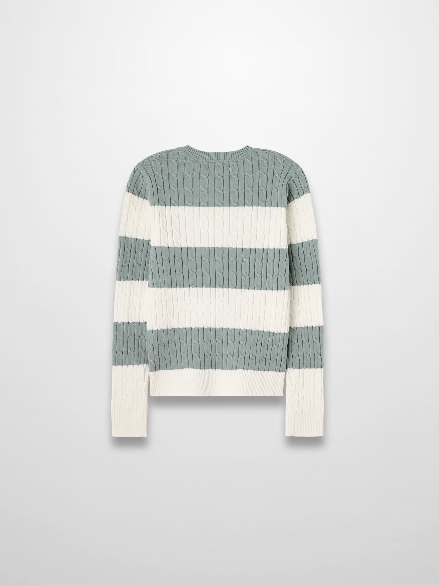 Striped Cable Sweater-Dusty Mint/White