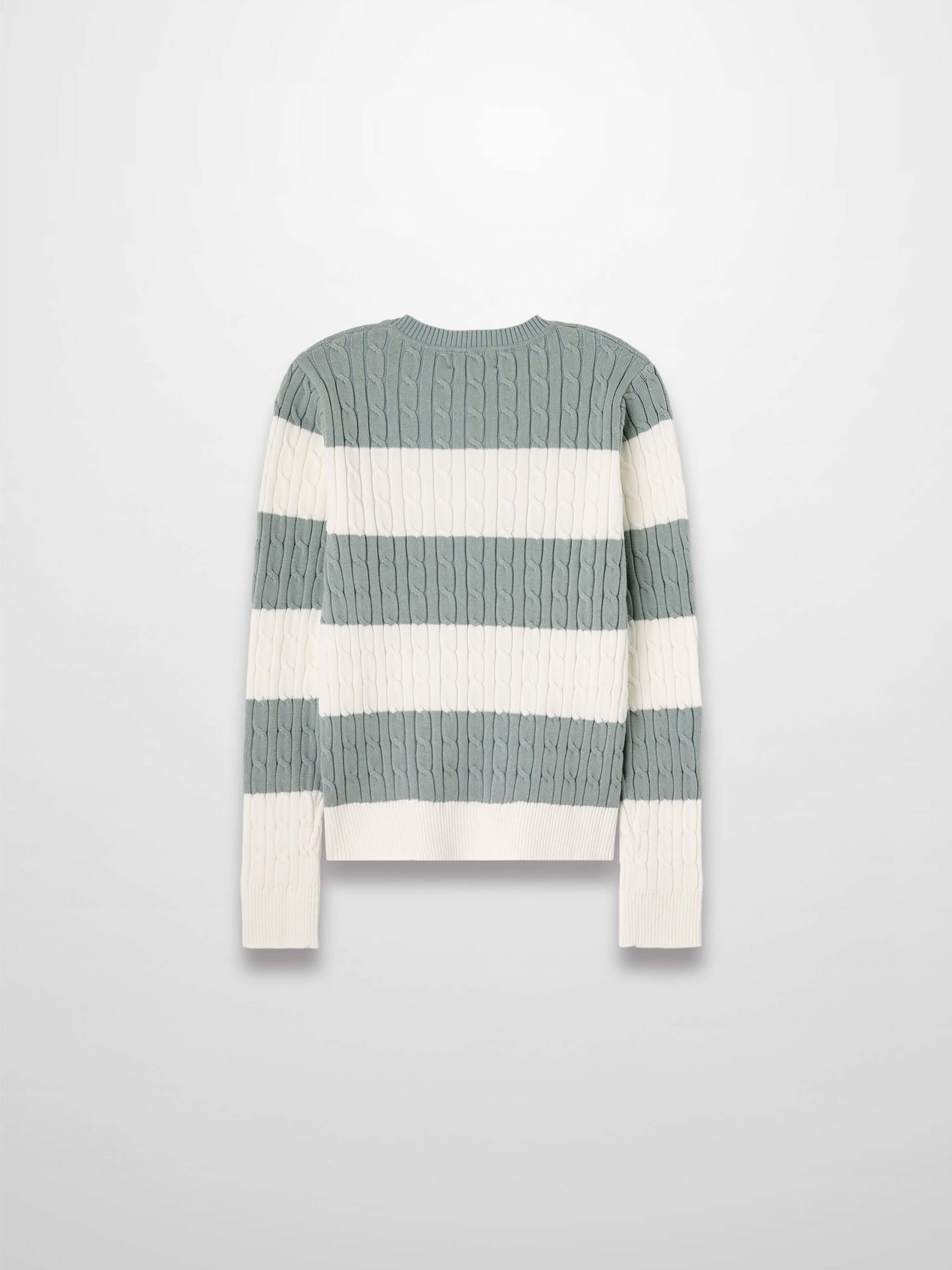 Striped Cable Sweater-Dusty Mint/White