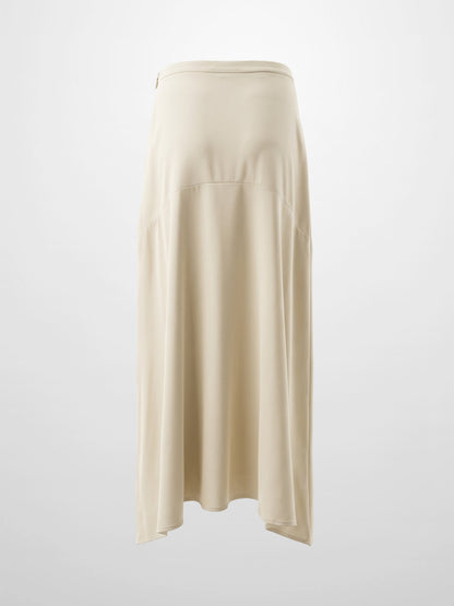 Curved Yoke Faux Satin Skirt - Cream