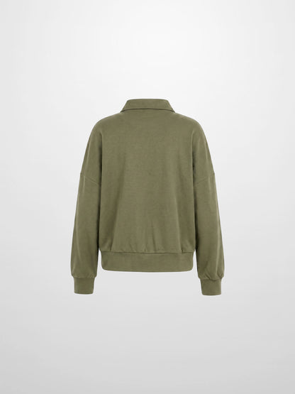 Collared Bomber Tee-Olive