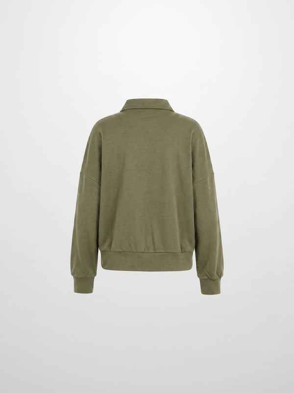 Collared Bomber Tee-Olive