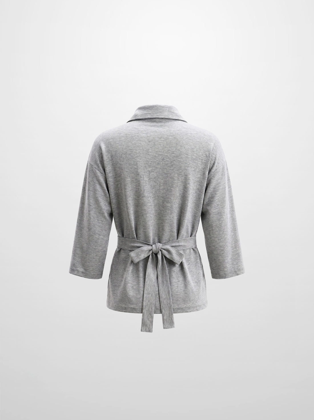 Waist Tie Button Down T-Shirt-Heather Grey