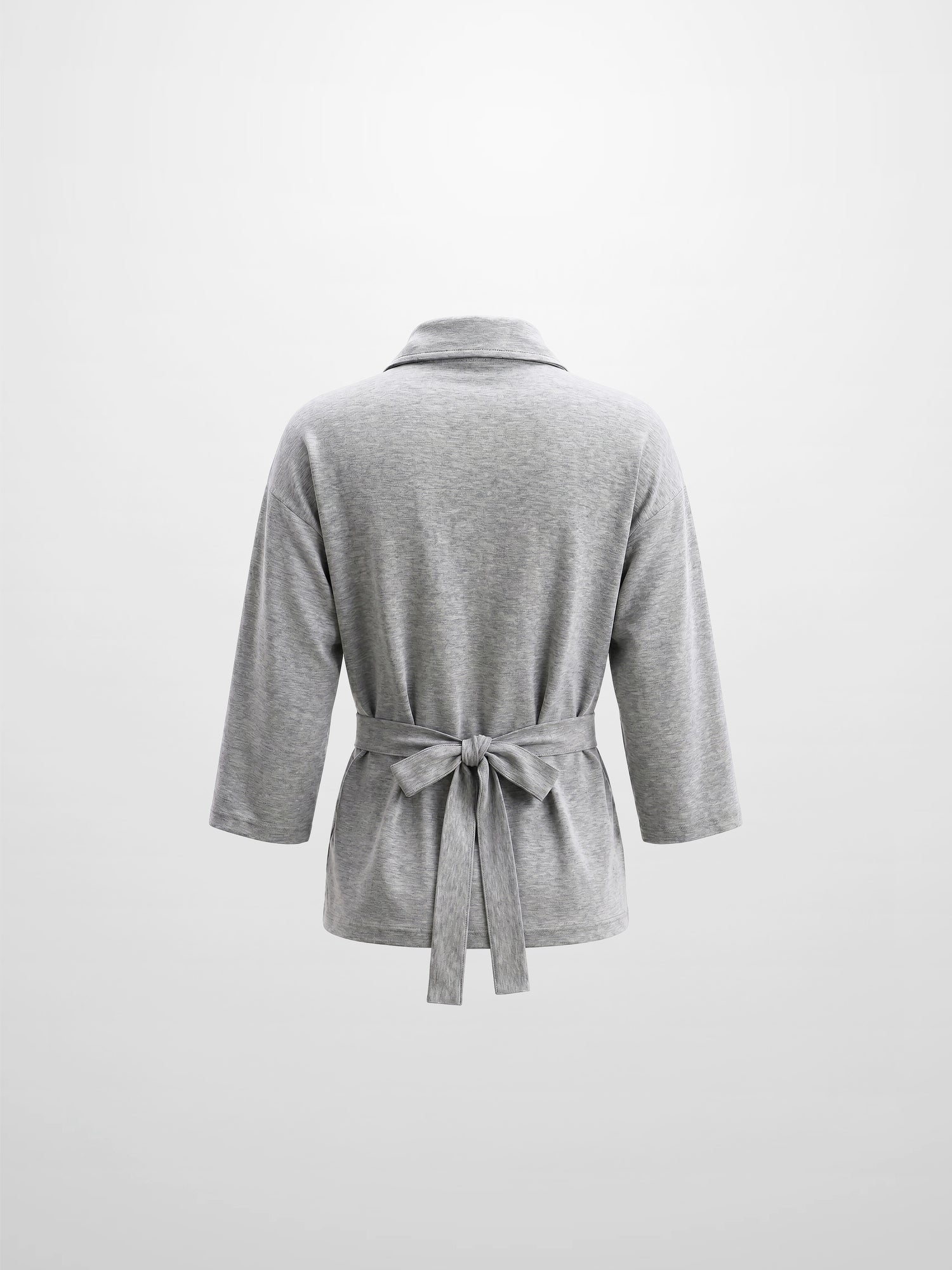 Waist Tie Button Down T-Shirt-Heather Grey