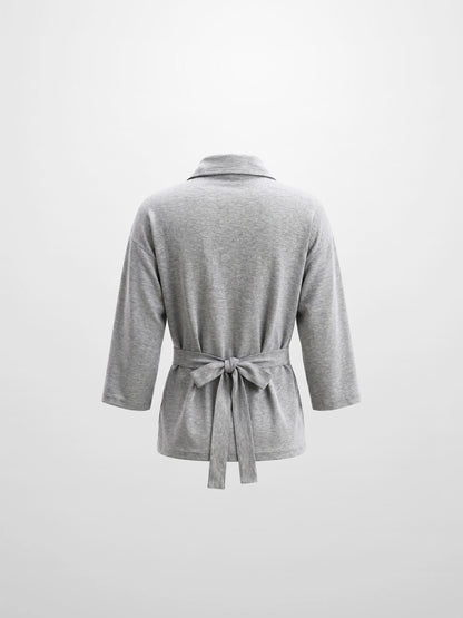 Waist Tie Button Down T-Shirt-Heather Grey