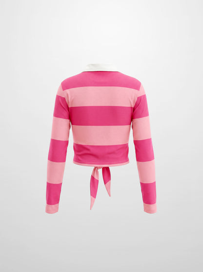 Striped Tie Bottom T-Shirt-Pink