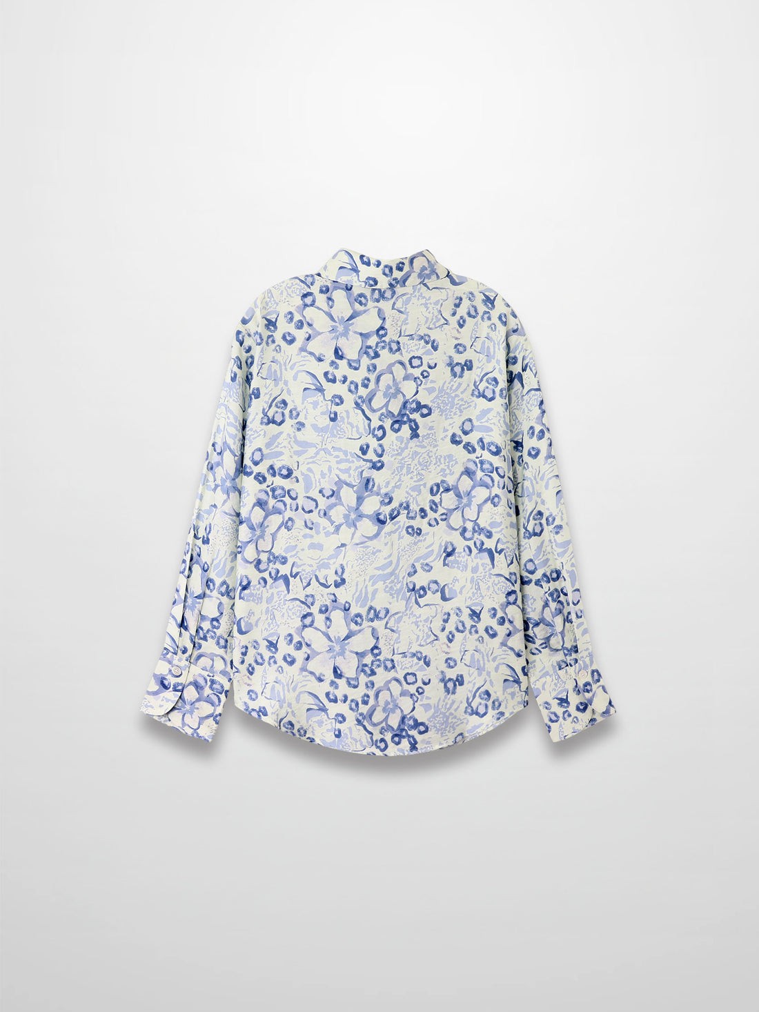 Button Down Collared Blouse-Blue Watercolor