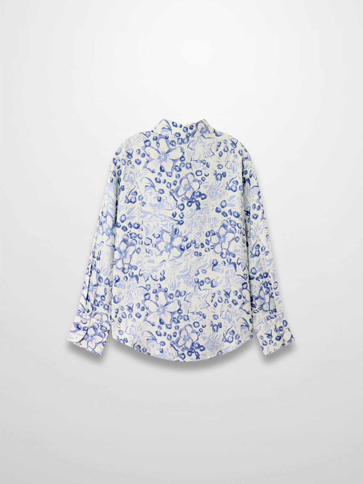 Button Down Collared Blouse-Blue Watercolor