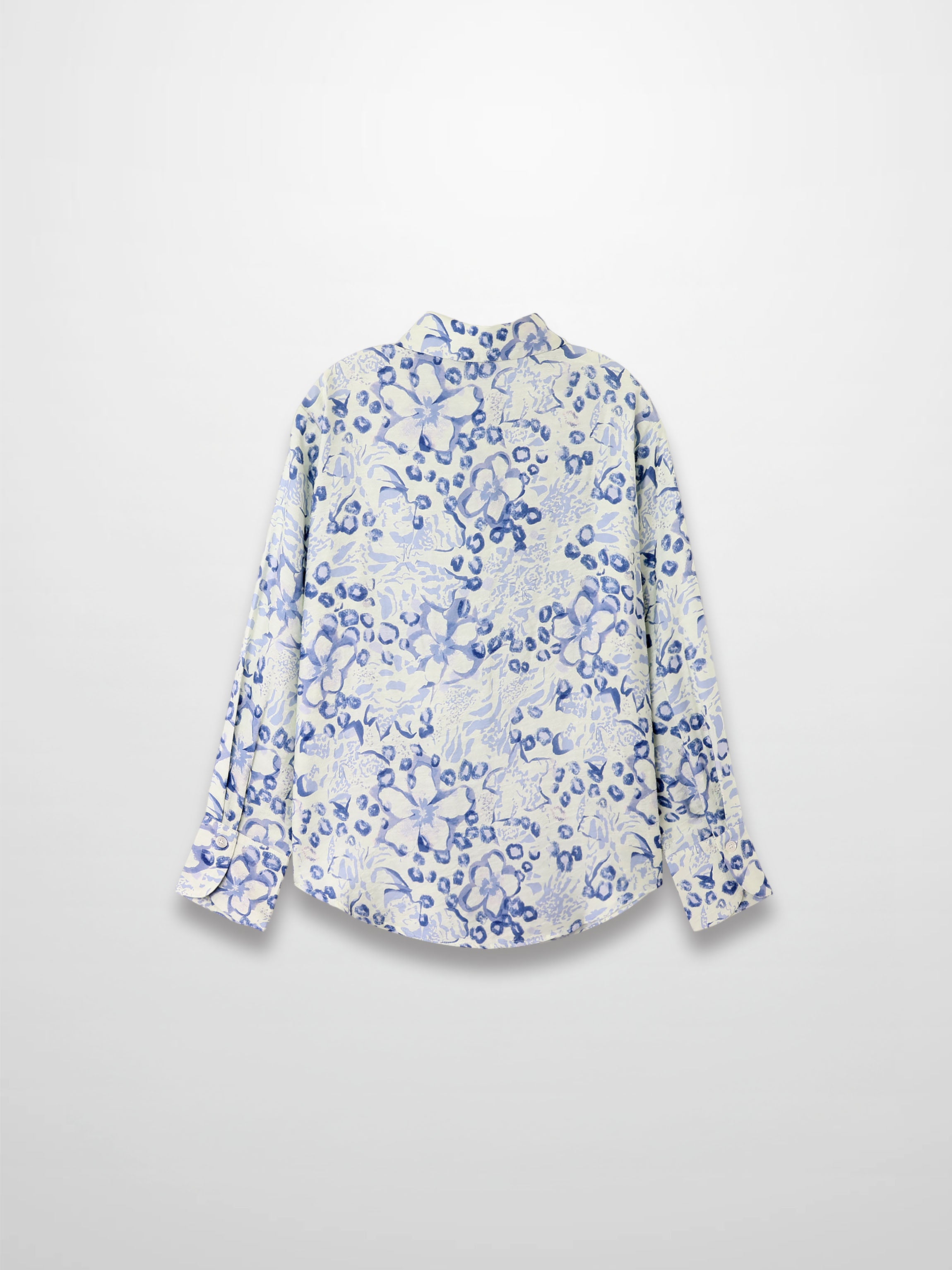 Button Down Collared Blouse-Blue Watercolor