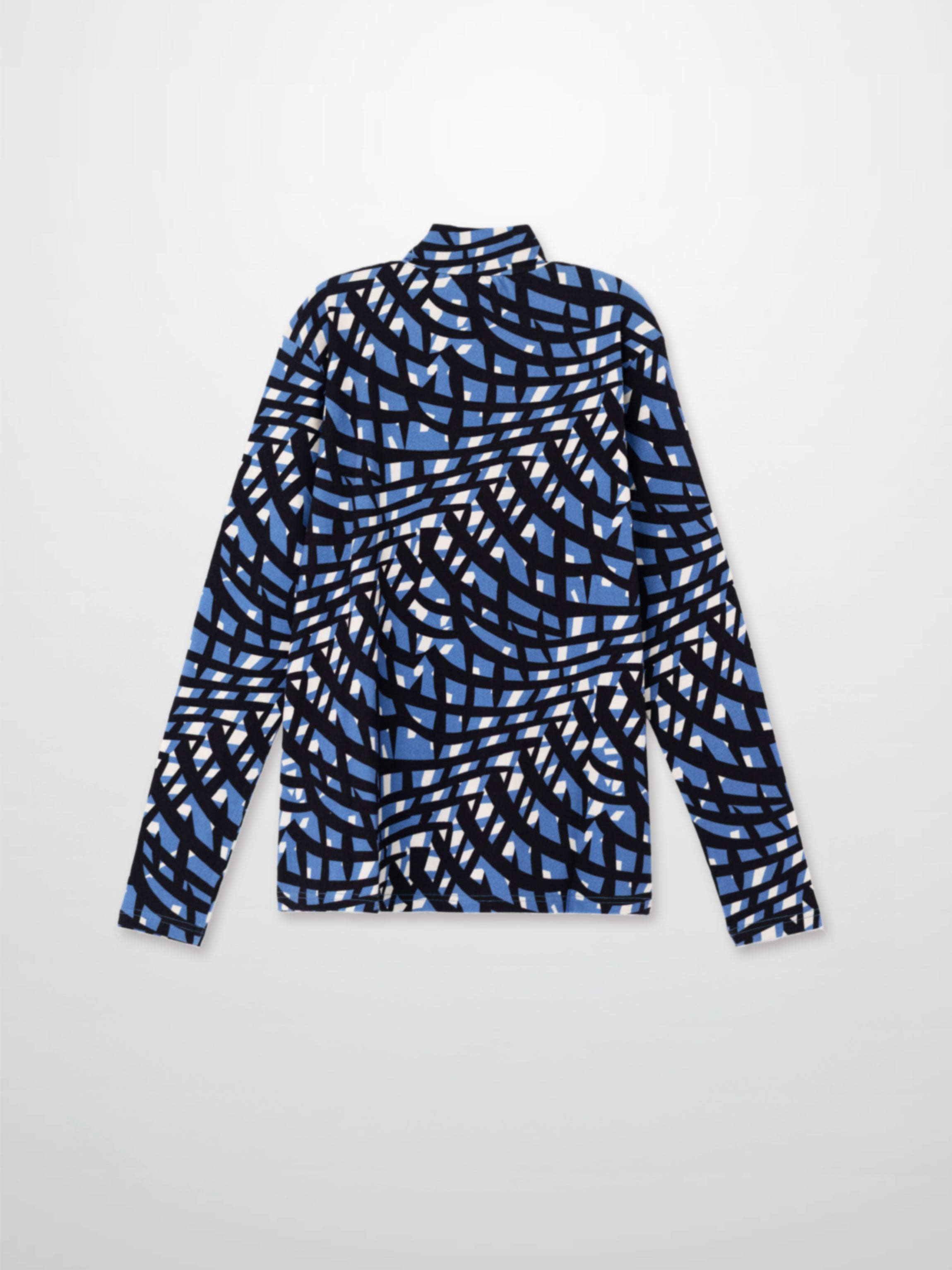 Boxy Printed Modal Turtleneck-Blue Geometric