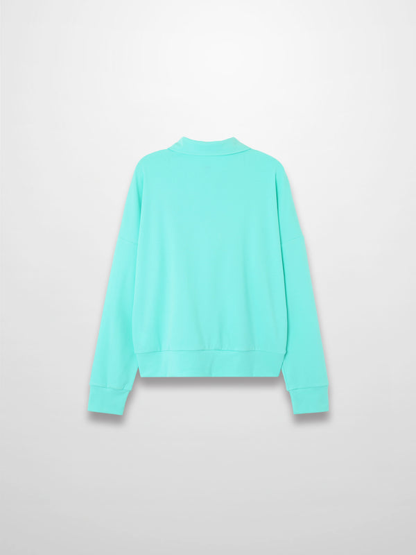 Collared Bomber Tee-Aqua