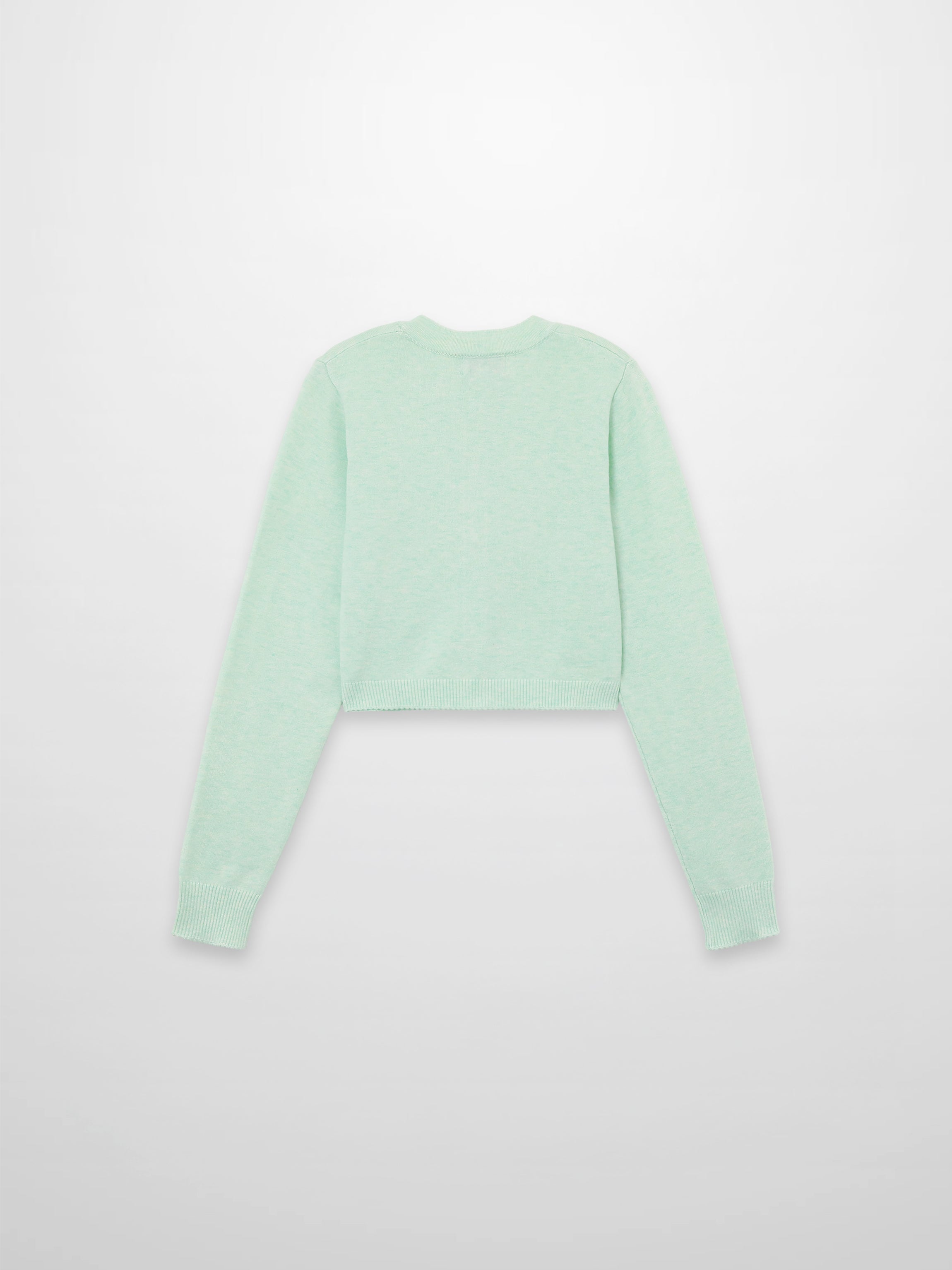 Trim Detail Crew Crop Cardigan-Heathered Mint