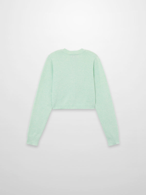 Trim Detail Crew Crop Cardigan-Heathered Mint